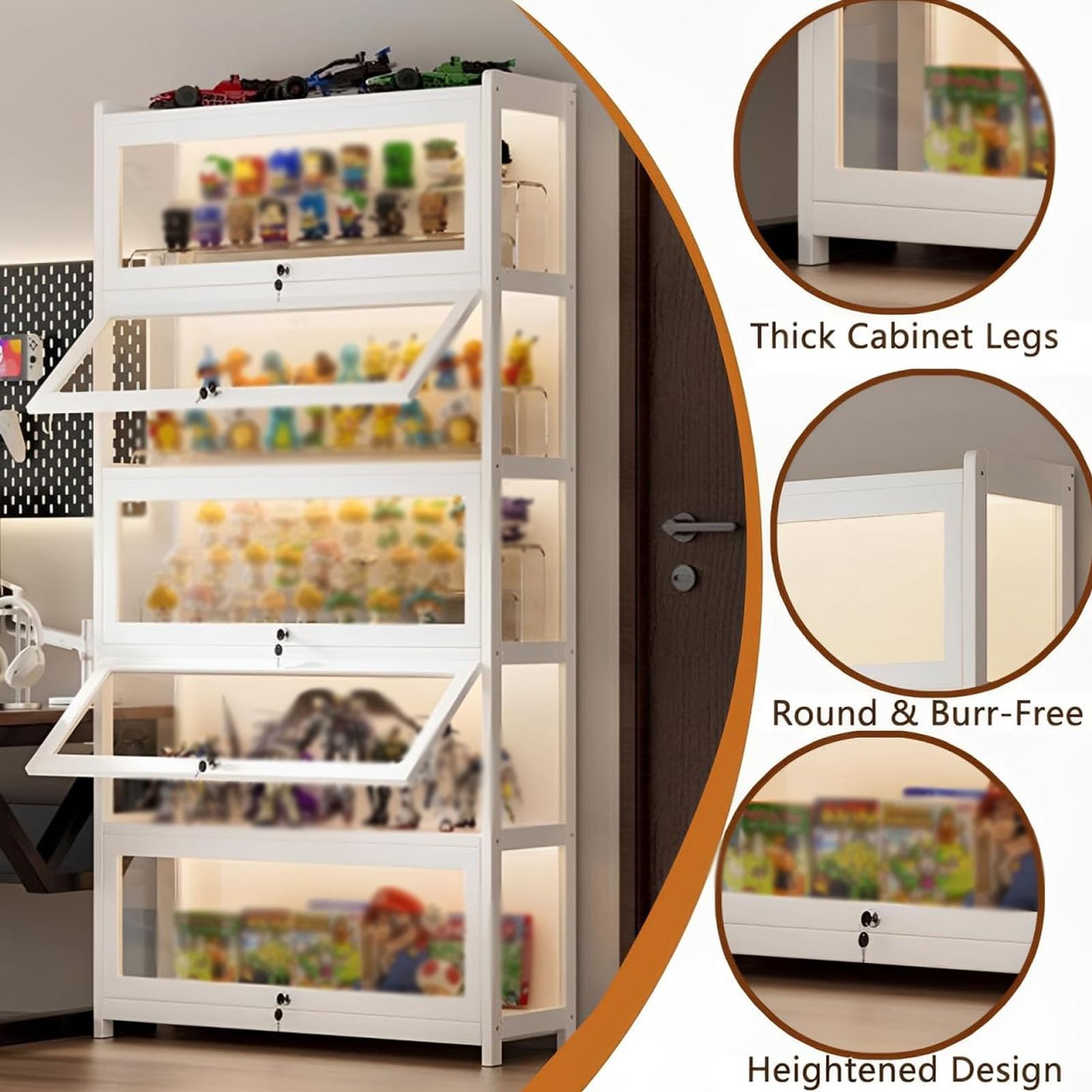 Vetrina Espositiva per Collezionismo,Vetrina per Collezione in Acrilico,Multifunzione Vetrina in Vetro con Serratura/Luce,Vetrina Trasparente per Ufficio Soggiorno(Color:White)