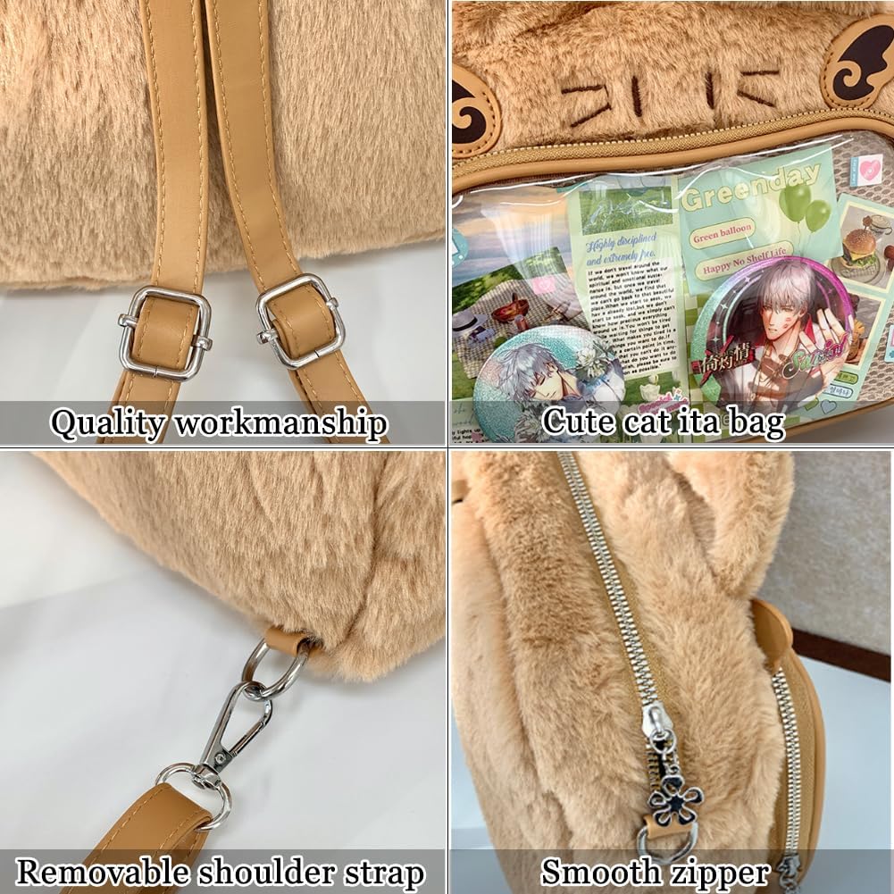 Cute Cat Ita Bag Pin Display Backpack Kawaii Furry Ita Bag Crossbody Y2k Aesthetic Shoulder Purse(Pins NOT Included) - Image 4