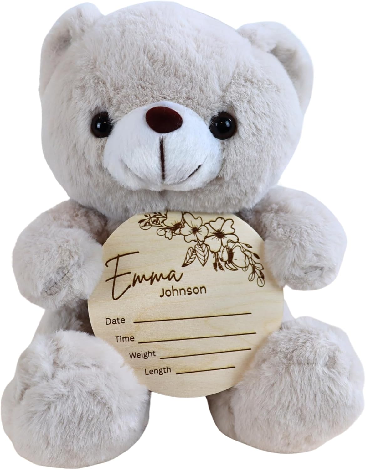 Personalized Newborn Baby Name Announcement Sign Held by a Stuffed Bear Toy, Custom Birth Baby Name Hospital Photo Prop, Newborn Birth Stats Sign with Holder, Unique Baby Shower Present