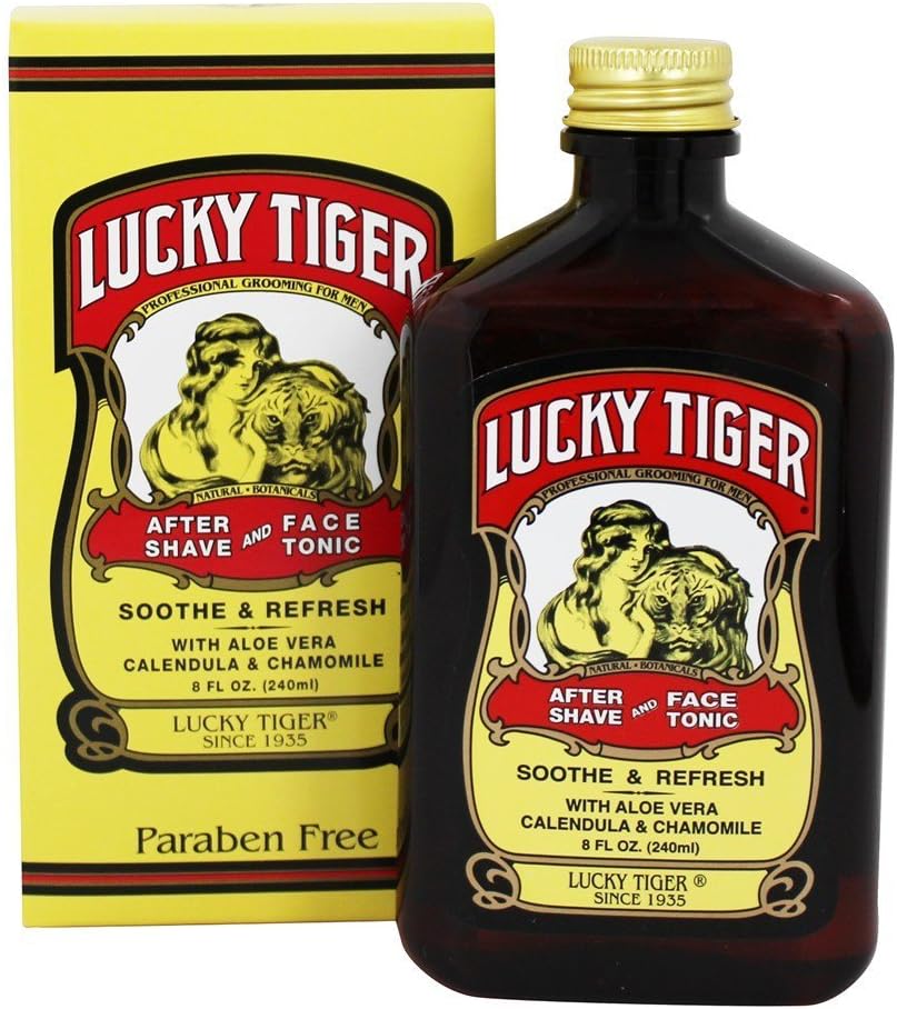 Lucky Tiger After Shave and Face Tonic (8 Fl Oz) – Alcohol-Free AfterShave Lotion for Men – Soothing Face Toner with Aloe Vera, Calendula & Chamomile for Razor Burn Treatment