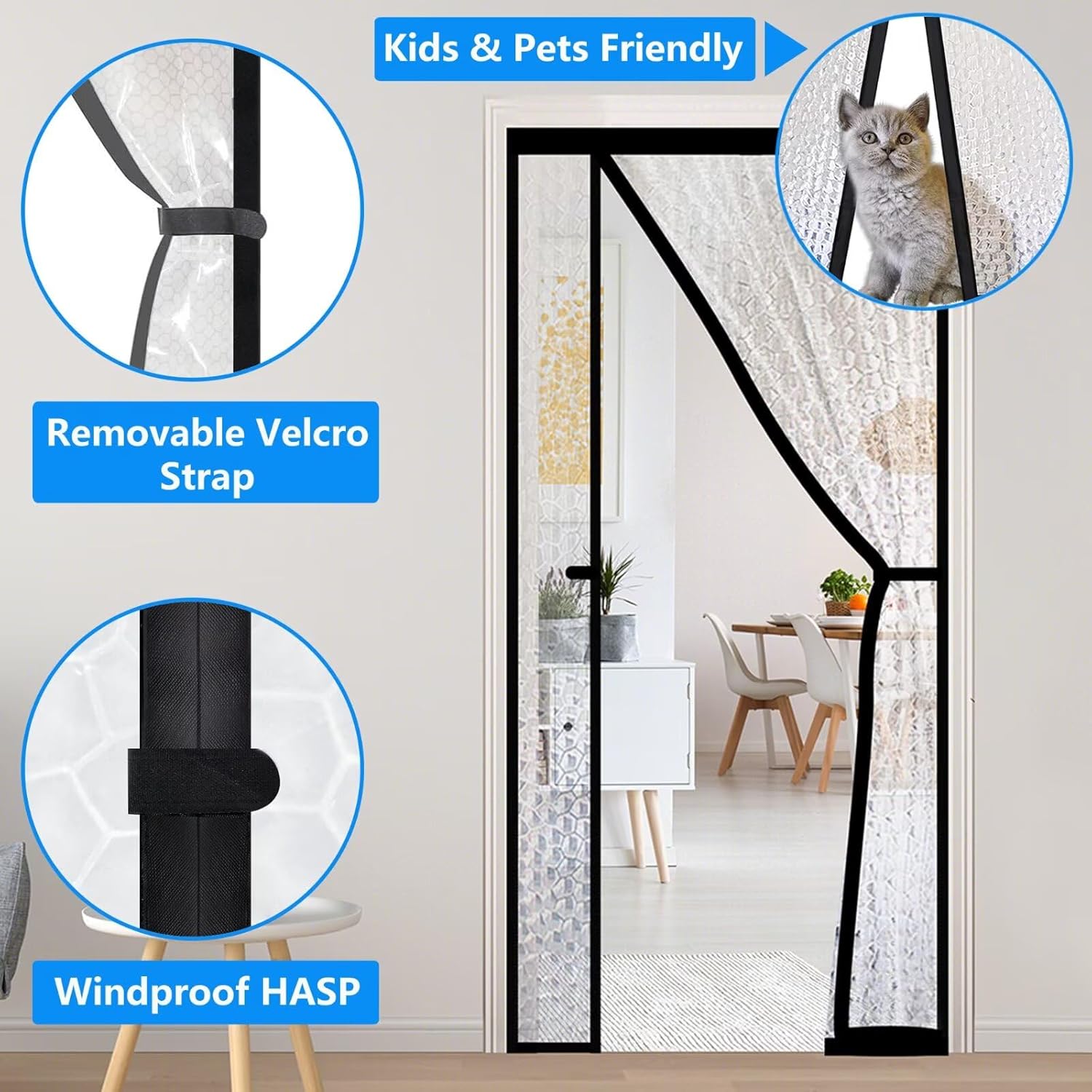 RELIANCER Magnetic Thermal Insulated Door Curtain,Waterproof EVA Door Cover,Left Right Side Opening,Fit Doors Size 36x80,Self-Closing Insulated Doorway Curtain,Patio Auto Close Thermal Doors Screen