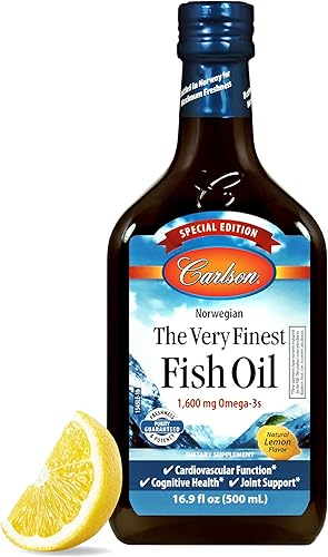 Carlson - El Mejor Aceite de Pescado, Edición Especial, 1600 mg de Omega-3, Suplemento Líquido, Aceite de Pescado Noruego, Pescado Salvaje, Origen