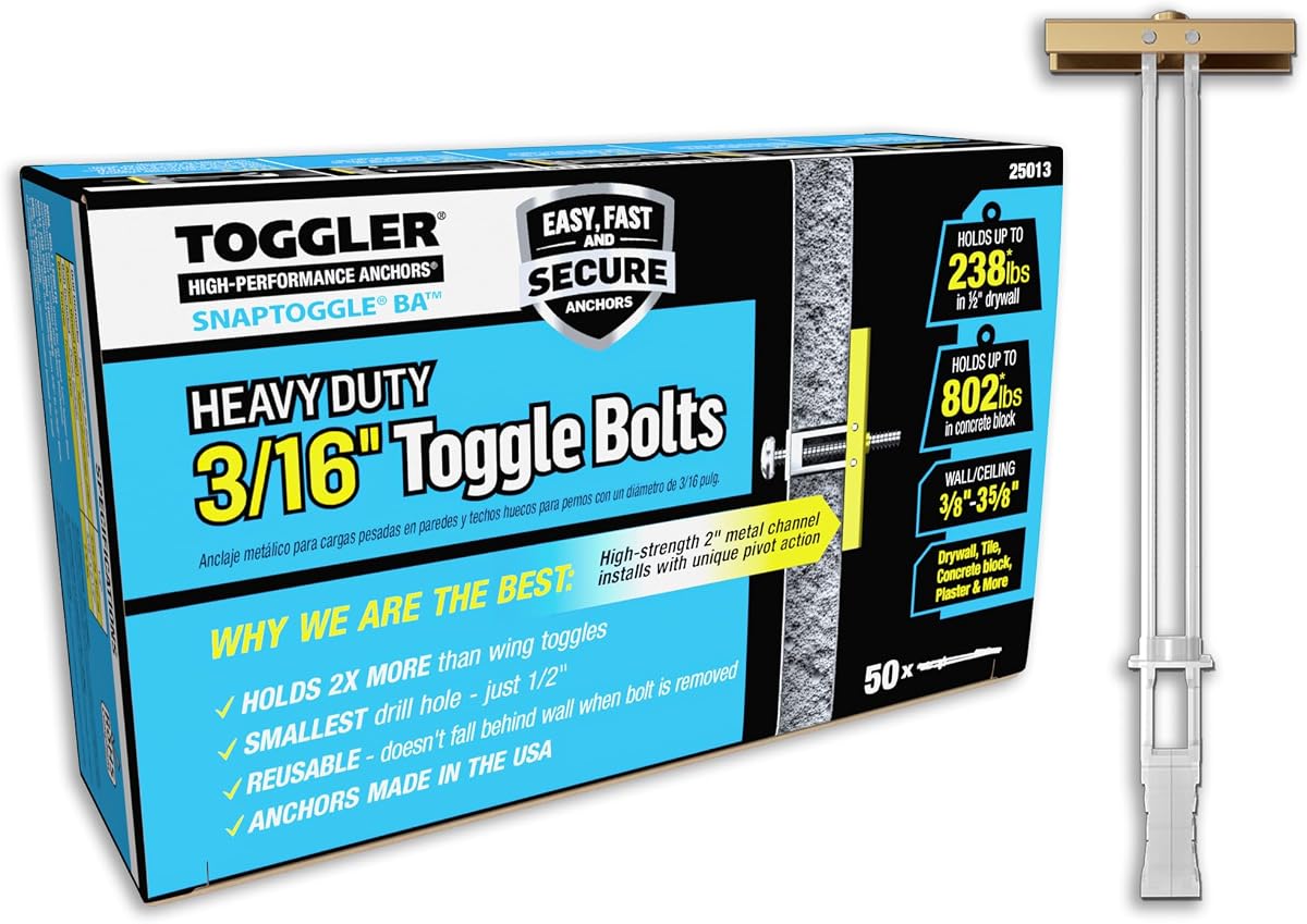 TOGGLER SNAPTOGGLE Toggle Anchor 3/16-24 UNC, 50 Pack, Bolts not Included | Heavy-duty zinc-plated toggle anchors for hollow walls. Bolts not included
