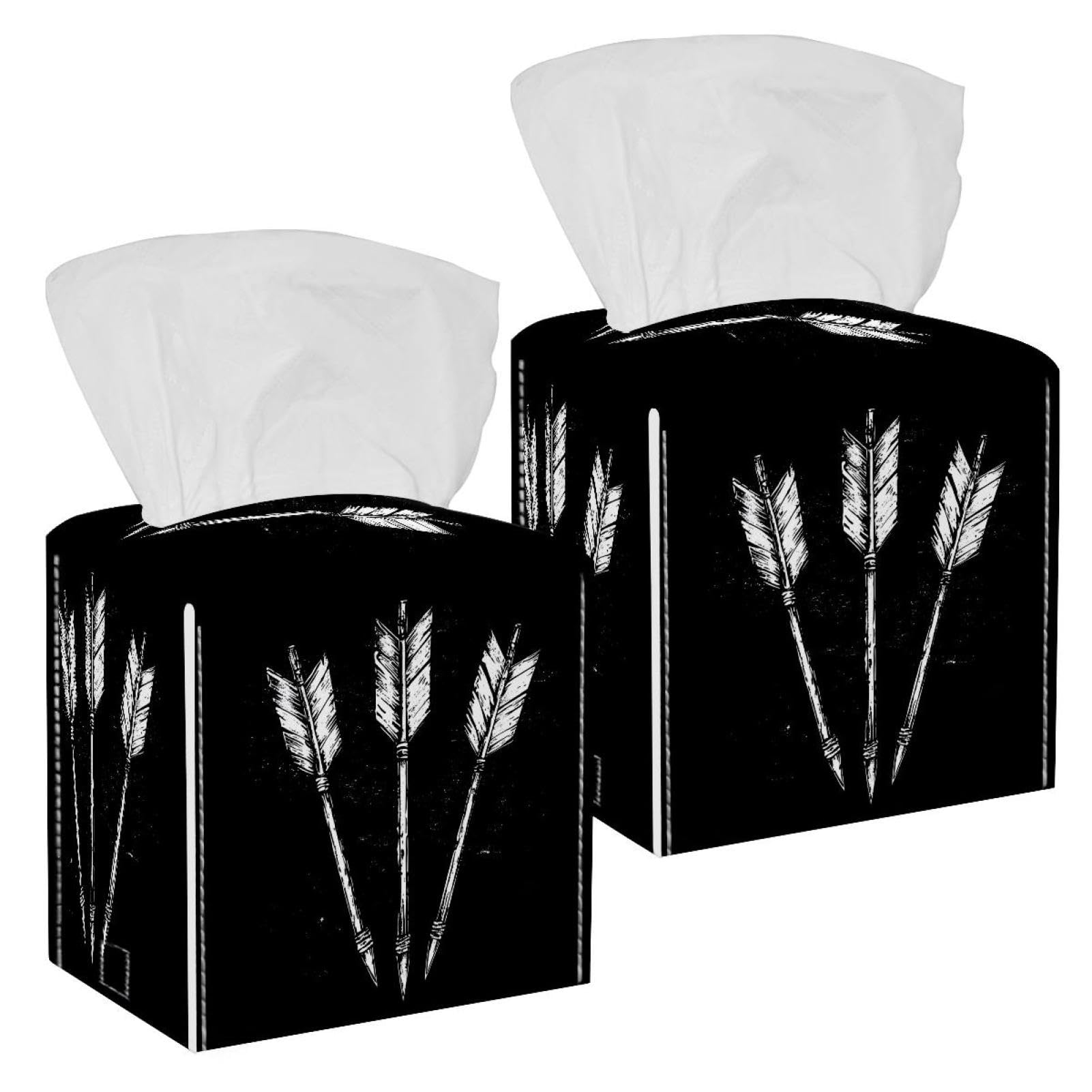 Boîte à mouchoirs en cuir chic motif flèches bohèmes élégance pour salon et auto x2