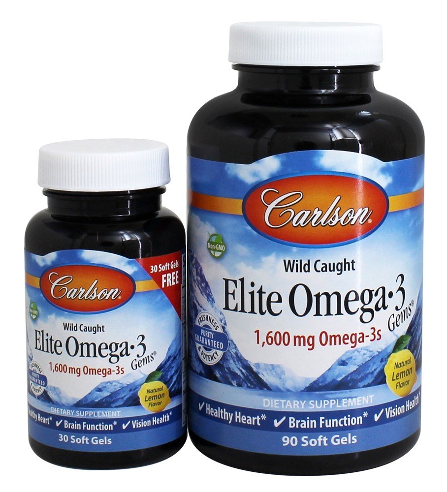 Carlson Labs - Norwegian Omega - 3 Fish Oil Gems Lemon Flavored 1600 mg - 120 capsule gelatinose