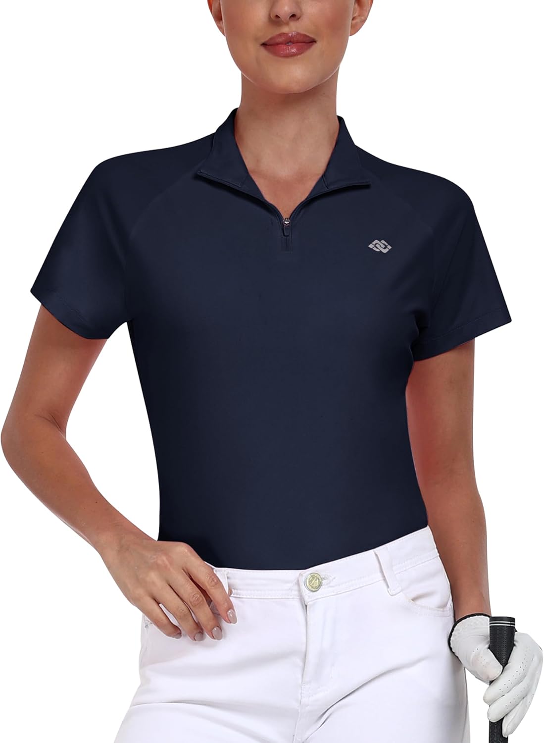 MoFiz Women's Golf Polo Shirt UPF 50+ Sun Protection Quick-Dry Short Sleeve T-Shirt 1/4 Zip Collared Athletic Tennis Tops