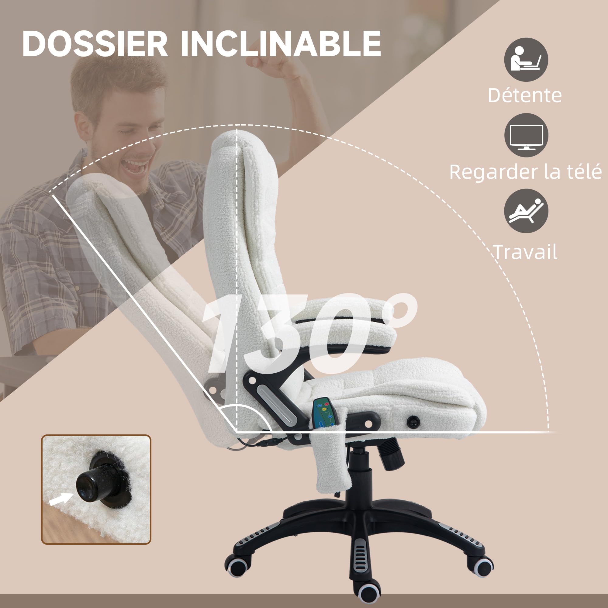 Vinsetto Fauteuil de Bureau Massant et Chauffant 67x74x116cm Blanc