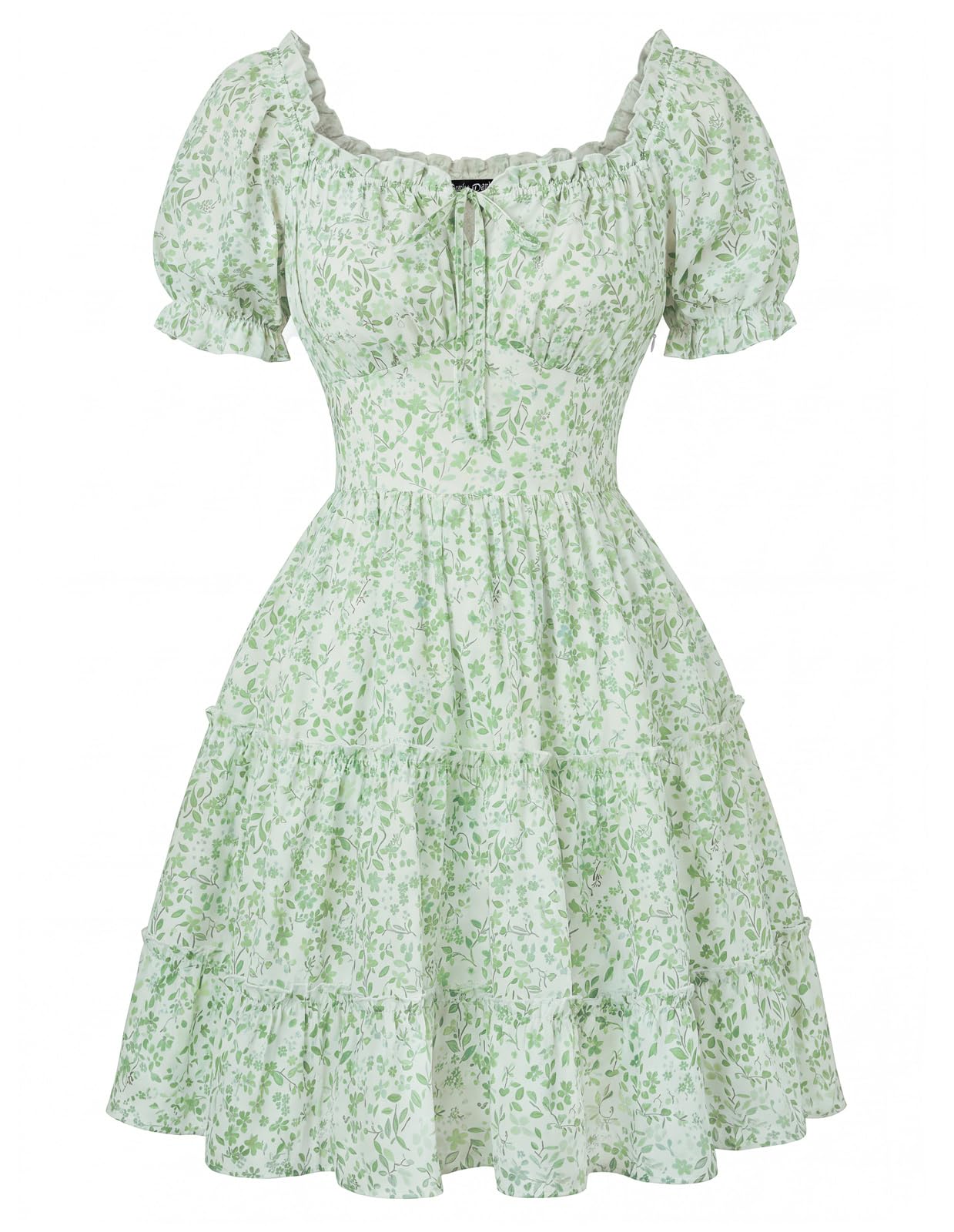 SCARLET DARKNESS Vestido corto para mujer, cuello cuadrado, manga corta, vestido floral con volantes, acampanado, vestido casual de verano
