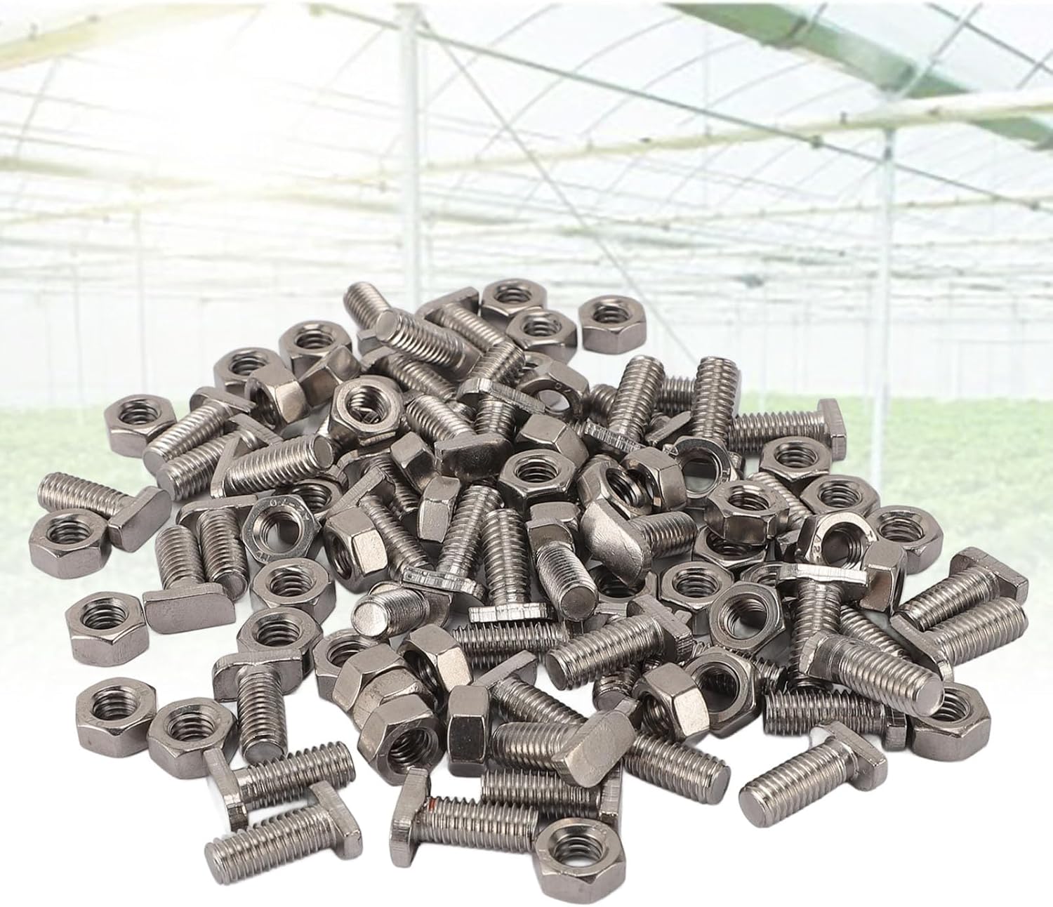 50pcs Greenhouse Bolts Nuts Set, Stainless Steel Greenhouse Bolts and Nuts M6X14 Bolts and M6 Hex Nuts for Outdoor Plant Gardening Installing and Fixing Greenhouse