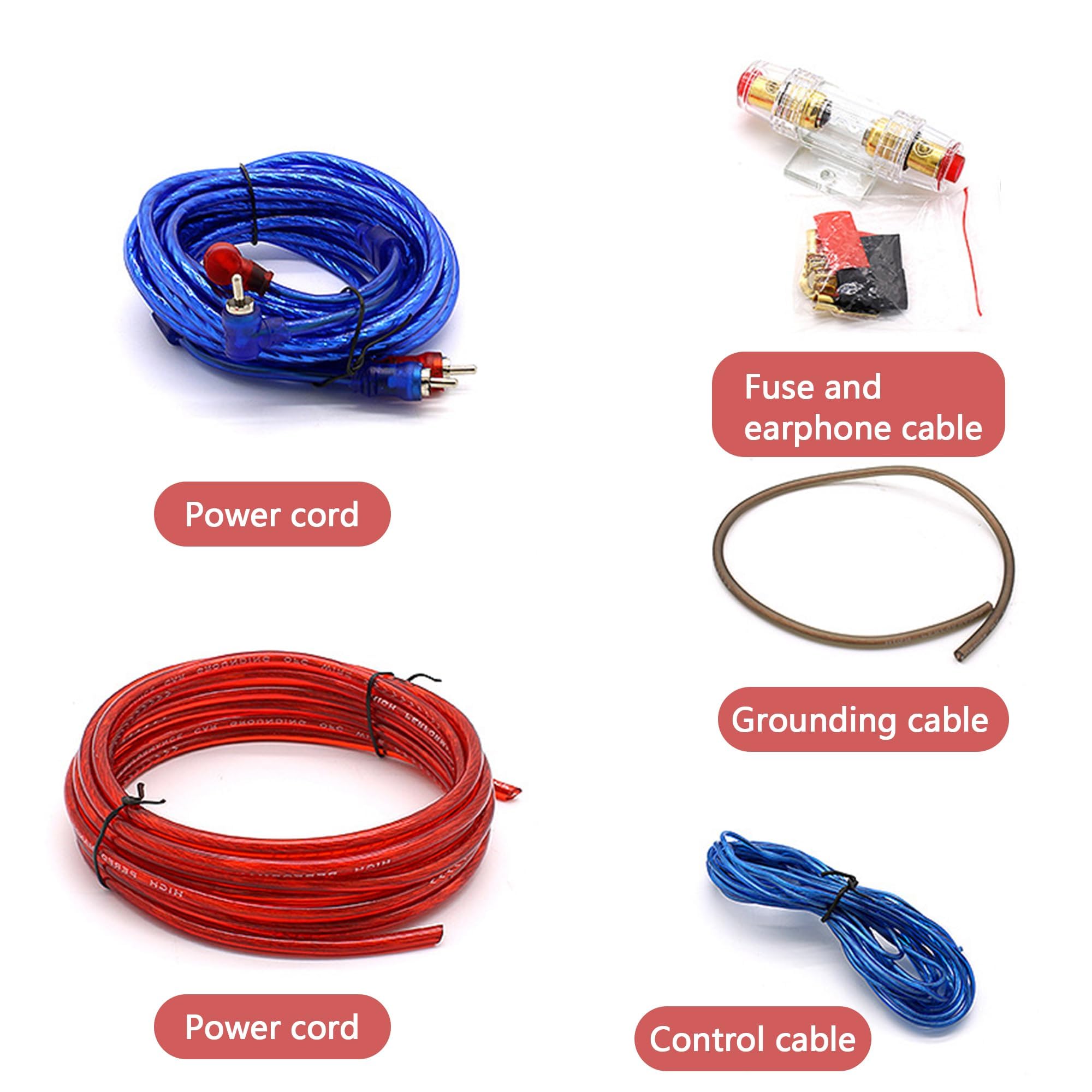 Subwoofer Anschluss Set,Bassbox Kabel Auto Set,Subwoofer Kabel Set,Endstufe Kabel Set,Auto Subwoofer Kabel Set,Endstufe Kabel,Subwoofer Set Kabelschuh,Auto Verstärker Kabel Set-10GA,4 Meter