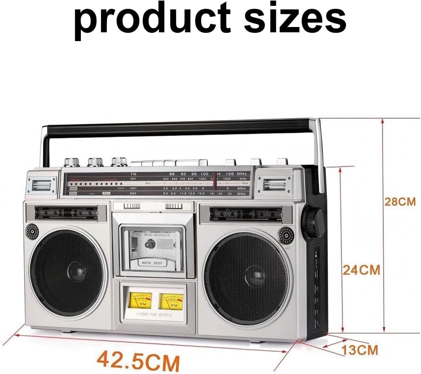 Boombox retrò anni '80 con Bluetooth e lettore CD, radio stereo portatile con registratore a cassetta, ingresso USB/SD per riunioni di famiglia e viaggi