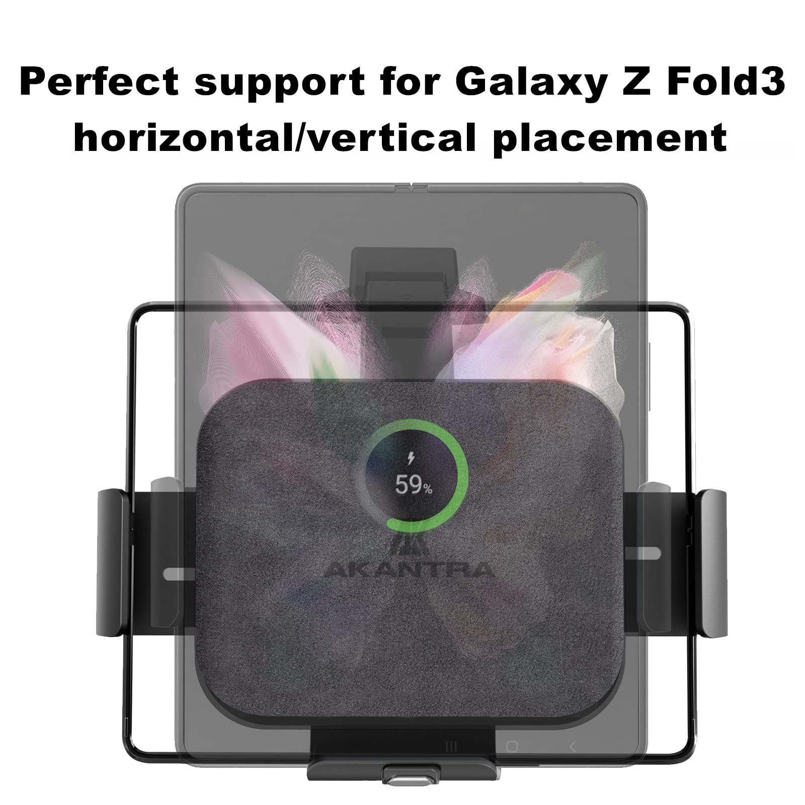 Akantra Alcantara 15W Dual Coil Qi Wireless Car Charger Mount Holder Compatible for Samsung Galaxy Z Fold5 Fold4 Fold3 Z Fold2 Fold S23 Ultra iPhone 15 Pro Max Auto Clamp Fast Car Charger