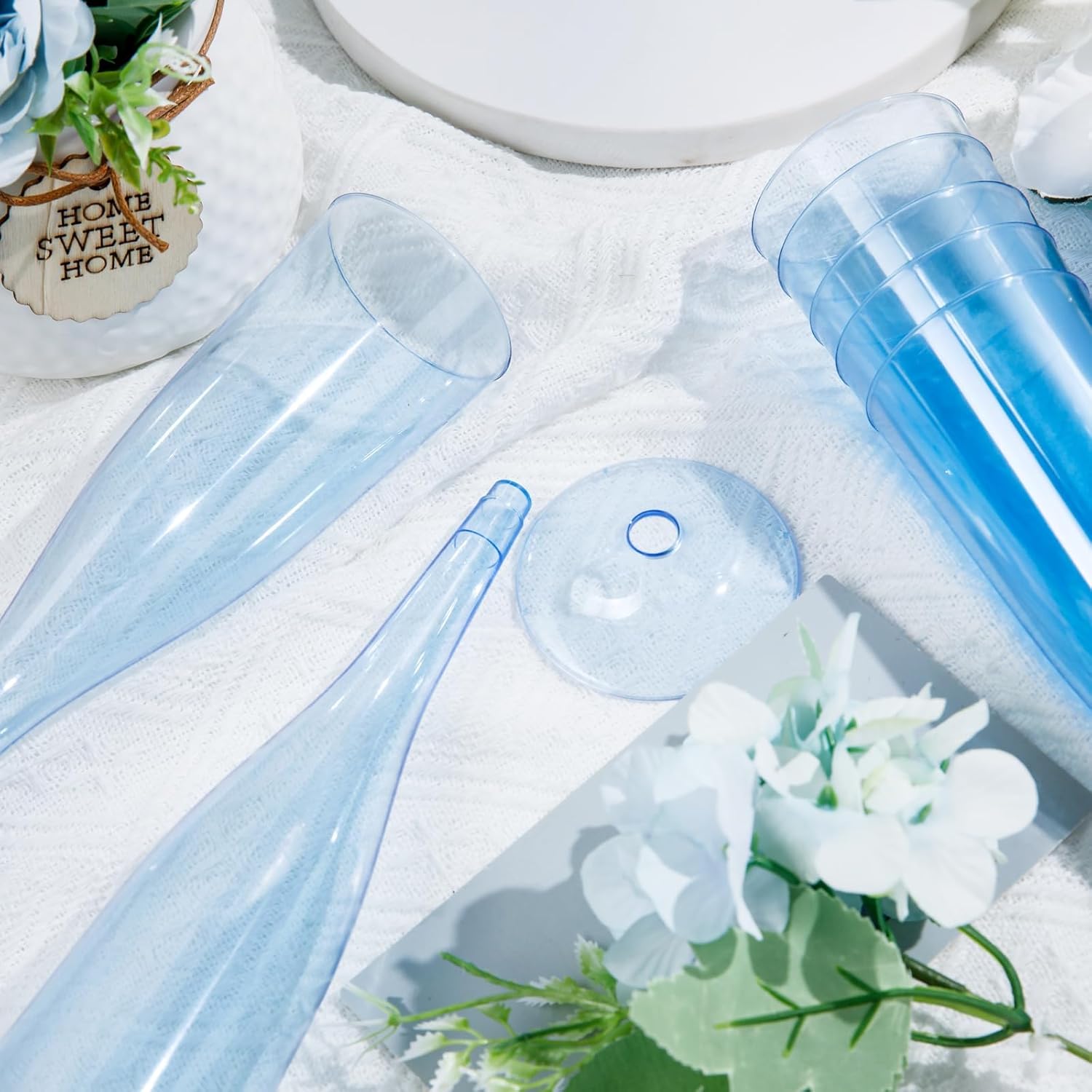 WDF 36 Pack Clear Blue Plastic Champagne Flutes - 7OZ Blue Champagne Flutes Plastic, Champagne Glasses Disposable for Party Wedding New Year's - Image 5