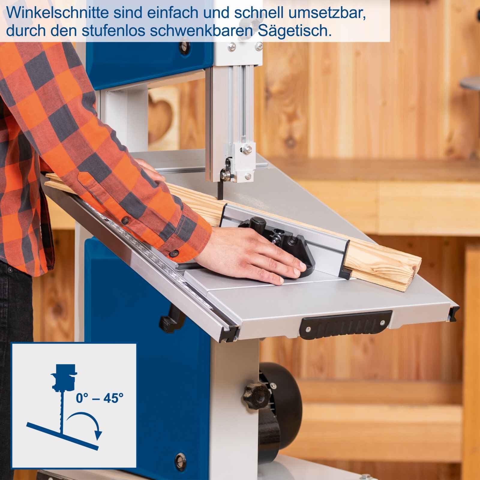 Scheppach HBS400 Bandsäge 315 mm mit Ersatzsägeband und Querschneidlehre, 230 Volt, Motorleistung 750 Watt, max. Durchlasshöhe 170 mm, max. Durchlassbreite 305 mm