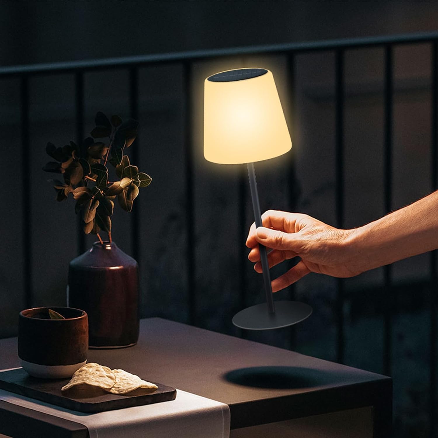 JackonLux Solar Table Lamp, Rechargeable Powered Waterproof Lamp, Cordless Outdoor Table Lamp with RGB and Dimmable Warm White for Bedroom, Patio, Camping and Terrace