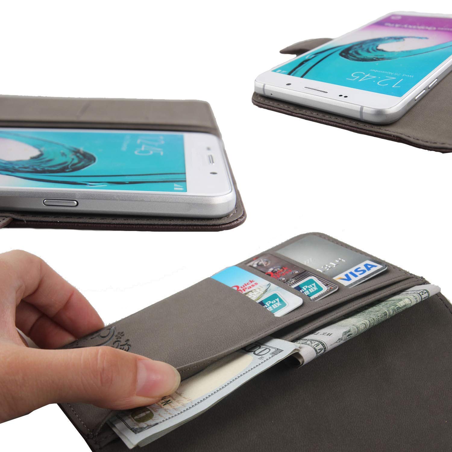 Flip Custodia In Vera Pelle Per Vernee X2 – Marrone Scuro, Portafoglio Con Slot Carte