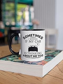 Funny Sports Car Lover Mug: 'Wonder if the Car is Thinking About Me Too'