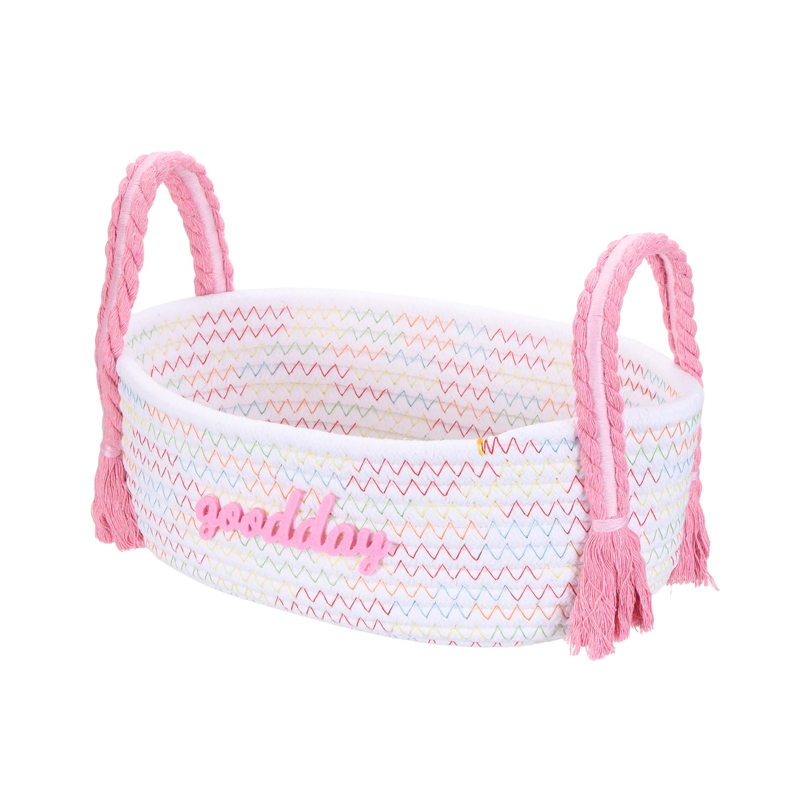 sourcing map Rectangular Rope Basket, 28 x 15 x 18cm Small Woven Baskets for Organizing Mini Woven Storage with Handles for Shelf Storage Home Bedroom Decor Gift Chest, Colorful/Pink