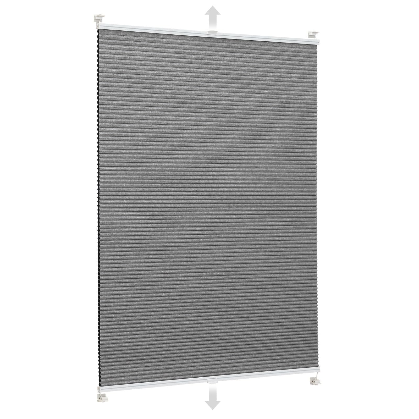 Sekey Wabenplissee Ohne Bohren Verdunkelung Rollo 100% verdunkelnd Blickdicht, Klemmfix, Aluminiumschiene, Grau, 80 x 130cm (BxH)