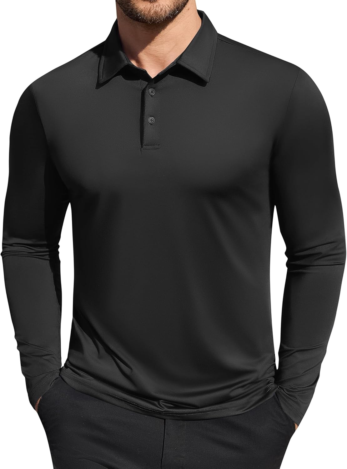 DEMEANOR Mens Golf Polo Shirts Long Sleeve UPF 50+ Performance Lightweight Business Casual Classic Collared Golf Shirts