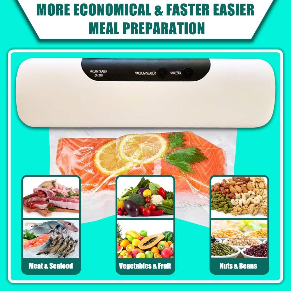 Vacuum Sealer Machine,60 Kpa One-Touch Food Preservation Sealing Machine,Automatic Vacuum Sealing System,with Inclued 10 Vacuum Food Pockets (White)
