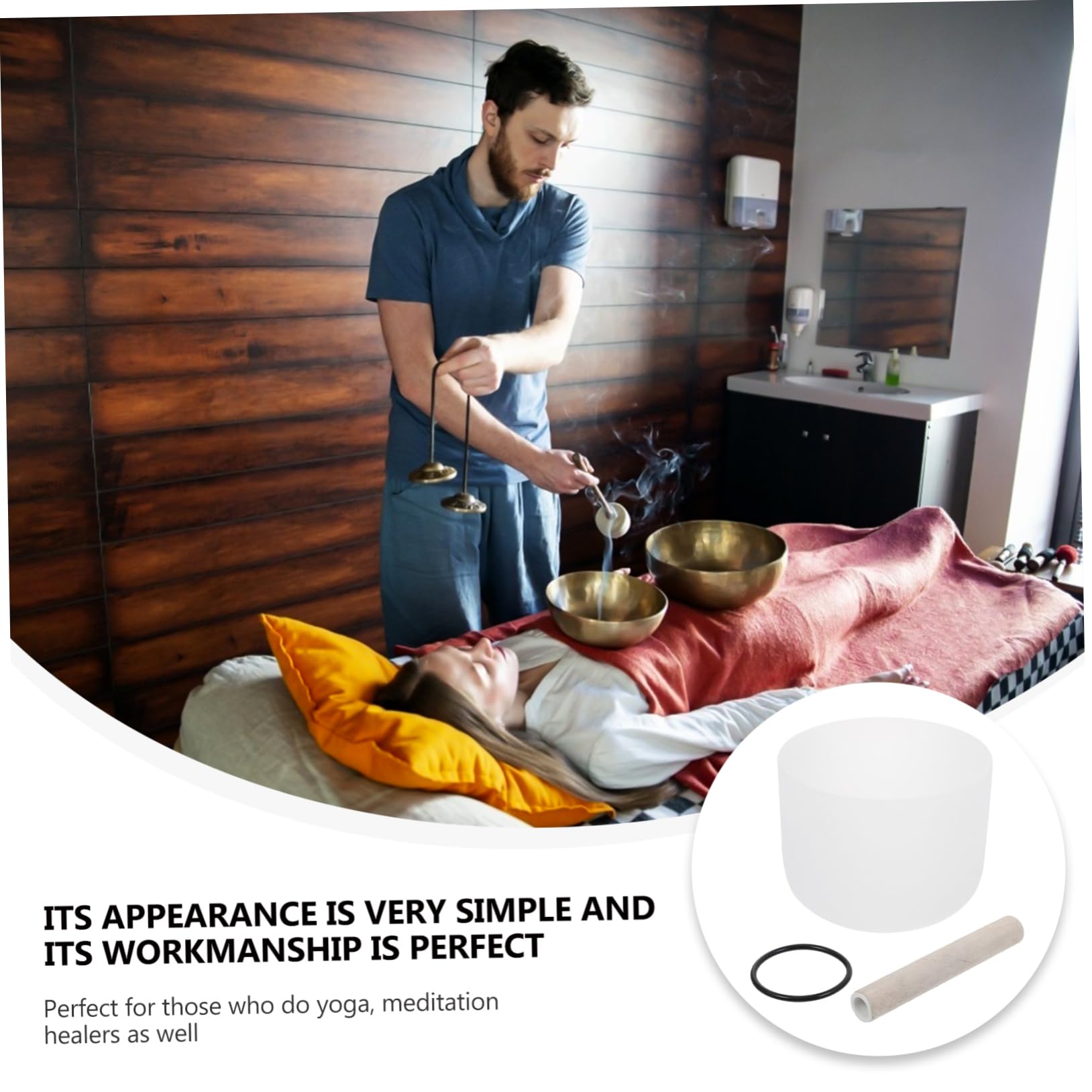 Toyvian Campana Leggera e Portatile 8 Pollici in Quarzo Bianco Tibetana per Meditazione e Yoga Adatta a Sauna e Relax