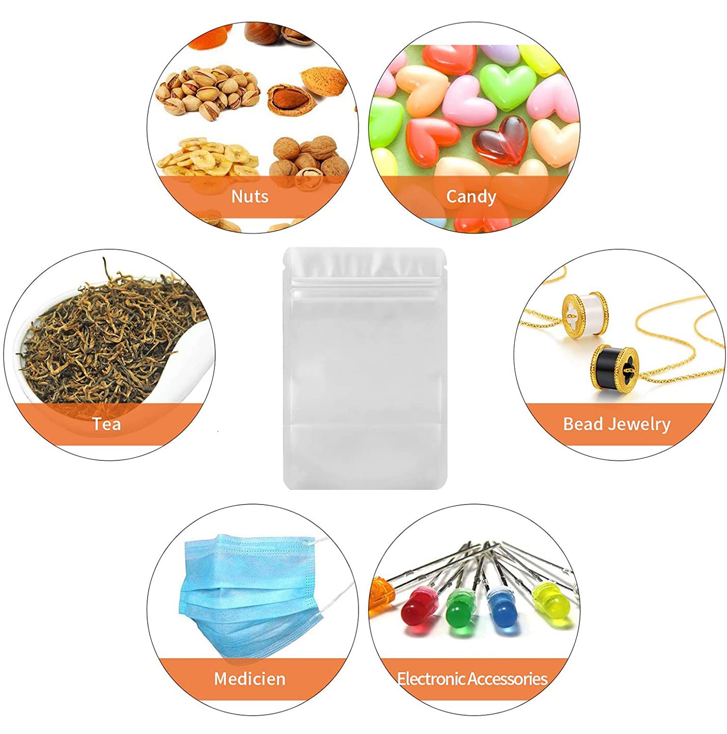 100 Flat Double-Sided Matte White Mylar QuickQlick™ Zip Bags In Variety - Foto 5