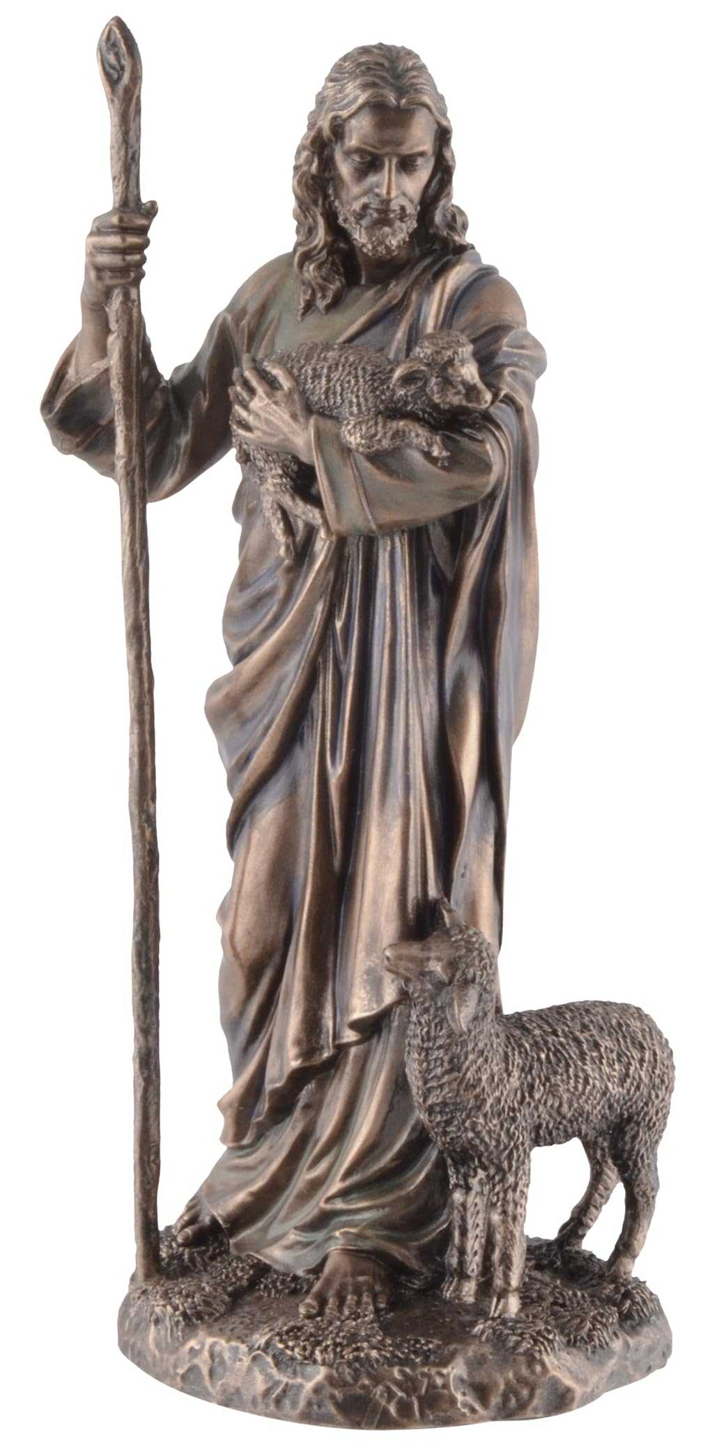 Jesus als guter Hirte, aus Kunststein, von Hand bronziert und coloriert, Veronese Kollektion,708-78276