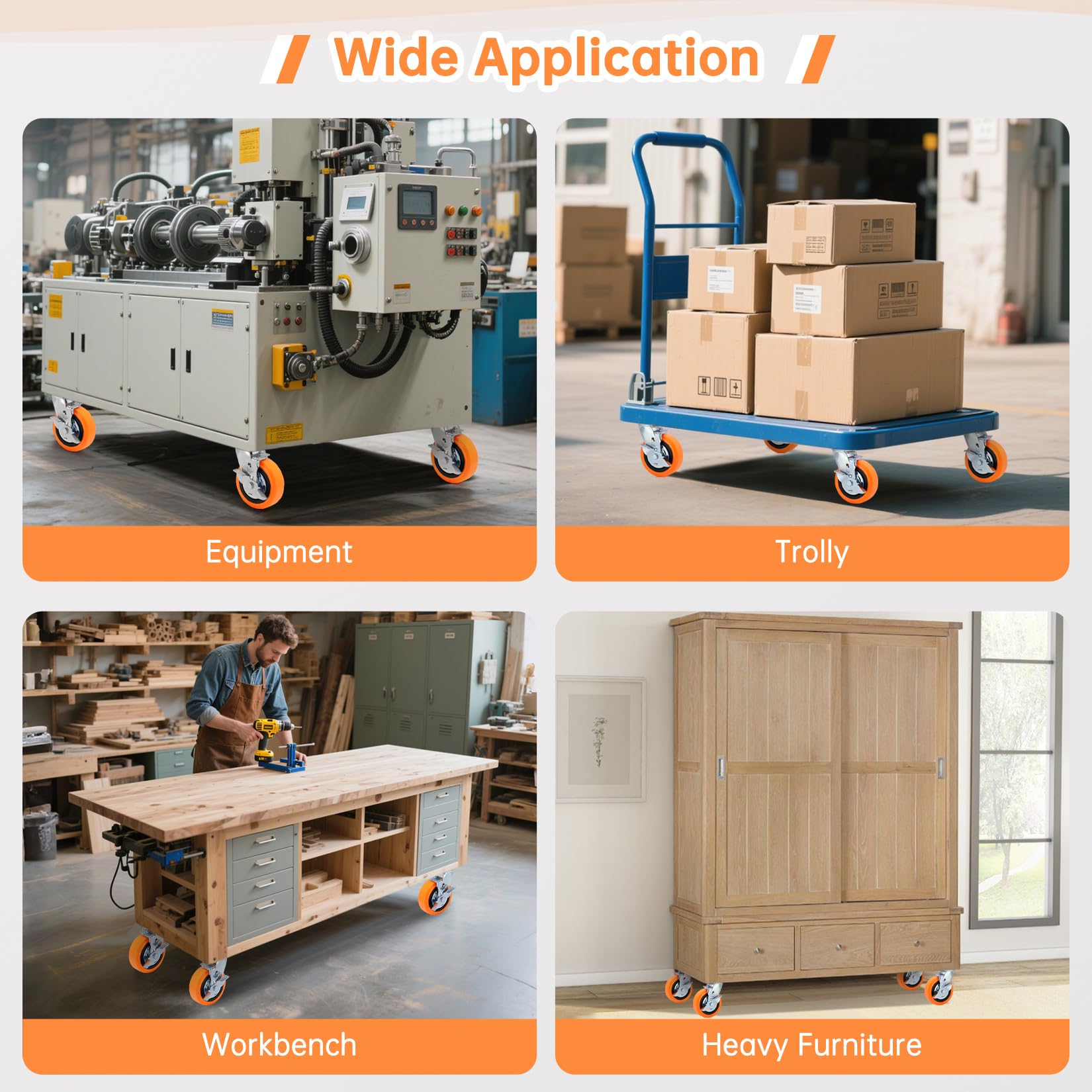 150mm Poliuretano Ruote per Carrello con Freno, Industriali Ruote per Carichi Pesanti Capacità 2000 Kg, Silenzioso, Resistente all'Usura Attrezzature Pesanti, Strumenti di Grandi Dimensioni