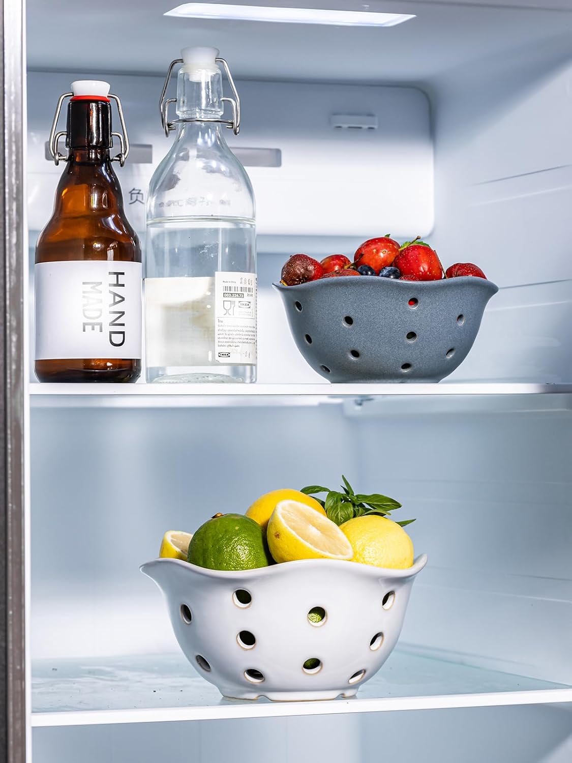 Gomakren Soup Spoons Set of 6, Asian Ramen Soup Spoons 6.5 Inch & Ceramic Berry Basket Set of 2, Elegant Fruit Basket Container 6 Inch