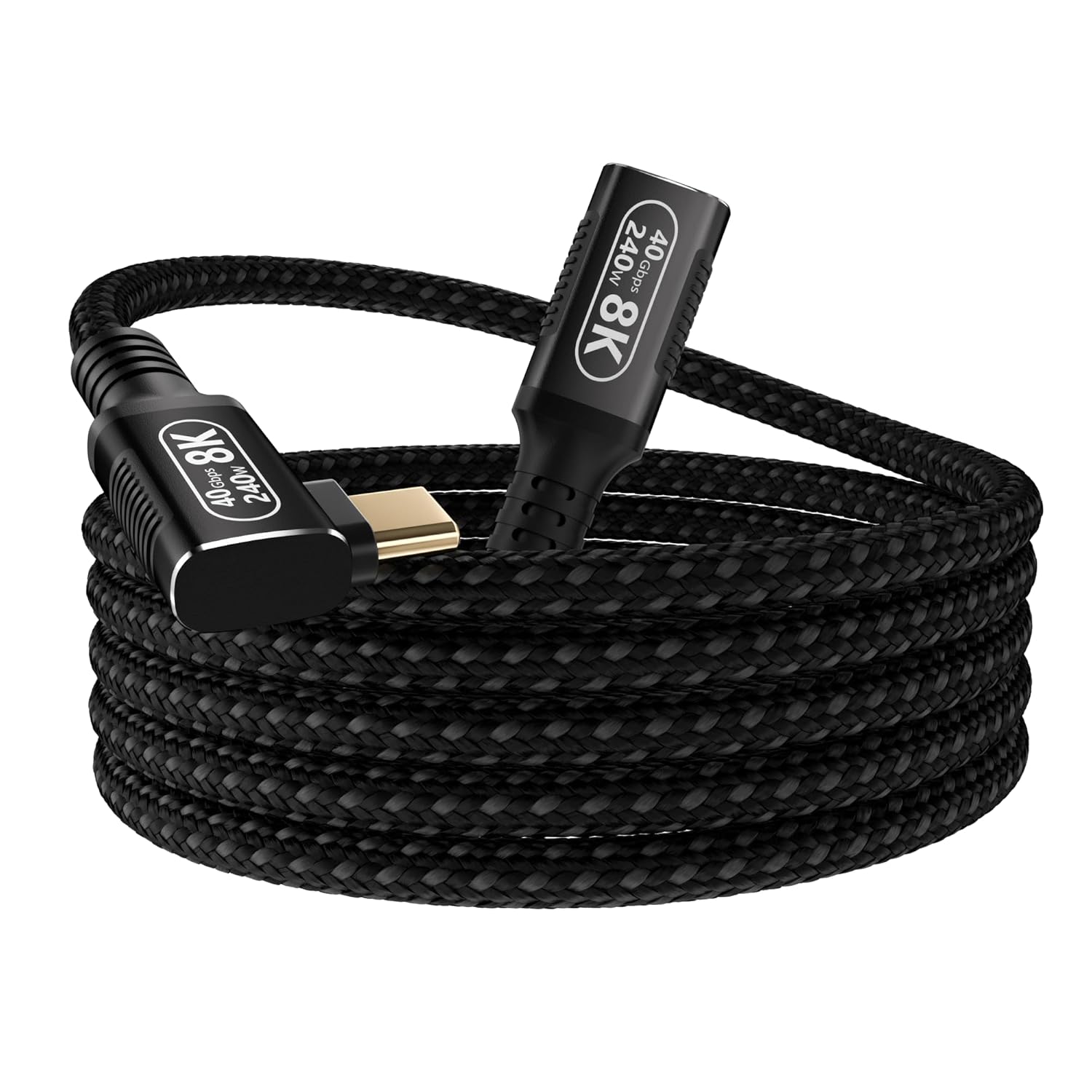 6.6FT/2M 90 Degree Right Angle Plug,Usb C Extension Cable for Thunderbolt 4/3,USB4,Male to Female,40Gbps Transfer, 240W PD Charging, 8K@60Hz Video, Compatible with M_acBook Pro, Dell XPS, Tablet,SSD
