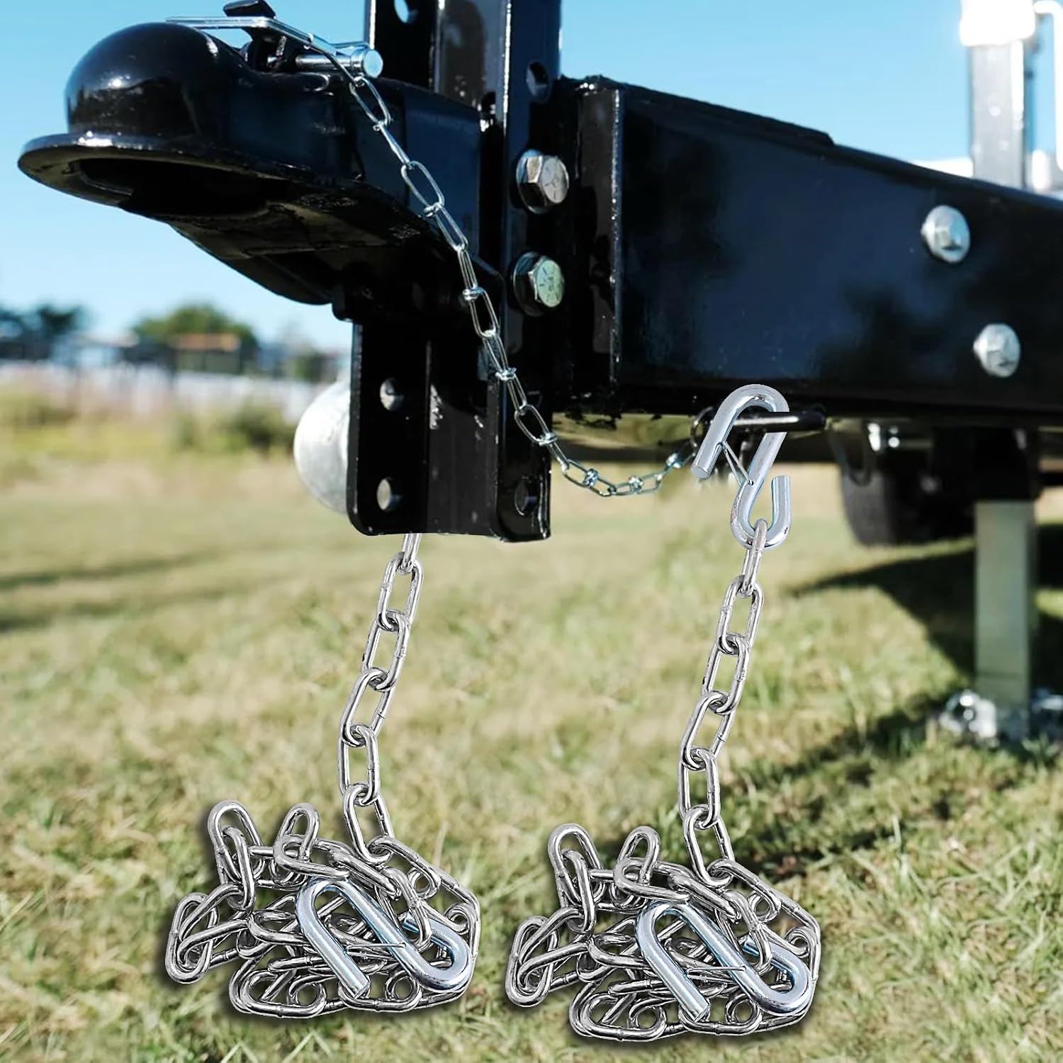 NBJINGYI 5/16" X 48" Trailer Safety Chain with Spring Clips Grade 30 with 2 S Hook 2PCS