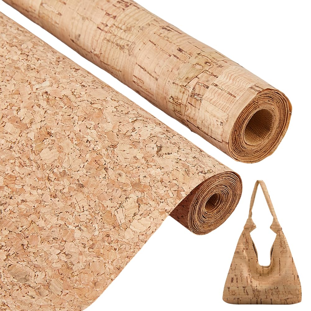 SUPERFINDINGS 2 Rolls Cork Fabric 24m Thin Soft Cork Leather Fabric 2 Styles Corks Leather Sheets Natural Color Retro Faux Leather Sheets for Sewing Pouches Coins Purses Wallets Notebook