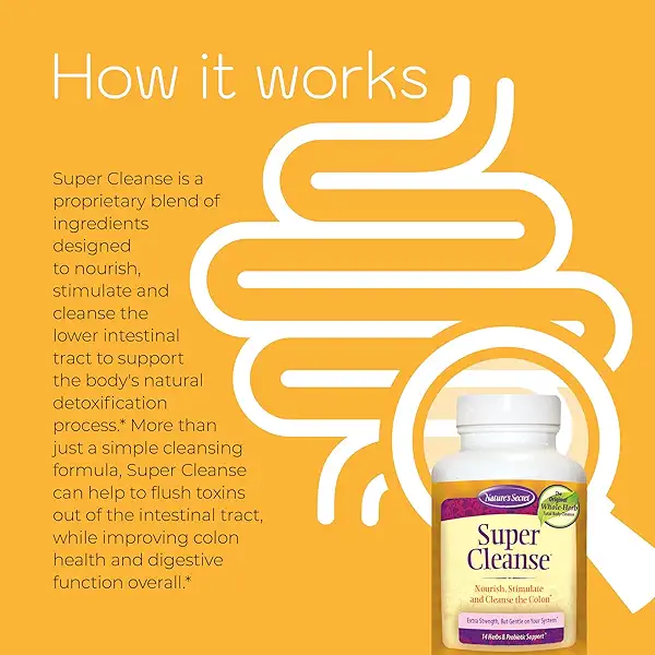 Nature’s Secret Super Cleanse - Extra Strength Colon Cleanse with 14 Herbs & Probiotic Support - Promotes Gut Health Detox Cleanse & Digestive Support Gentle Elimination Formula - 100 Tablets (3 Pack) 3