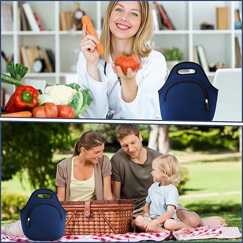 Miniatura 7 de Bolsas de almuerzo de neopreno, bolsa de almuerzo aislada con bolsillo exterior, bolsa de almuerzo gruesa lavable para hombres y mujeres, suave y