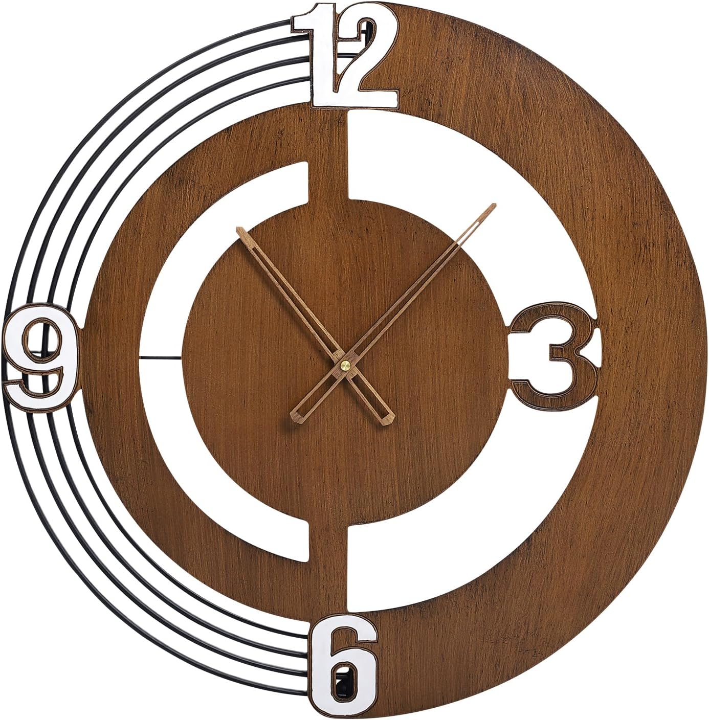 20 Inch Walnut Wooden Round Wall Clock Battery Operated Silent Non-Ticking, Modern Decorative Clock Minimalist Timepiece for Living Room, Kitchen, Bedroom, Office