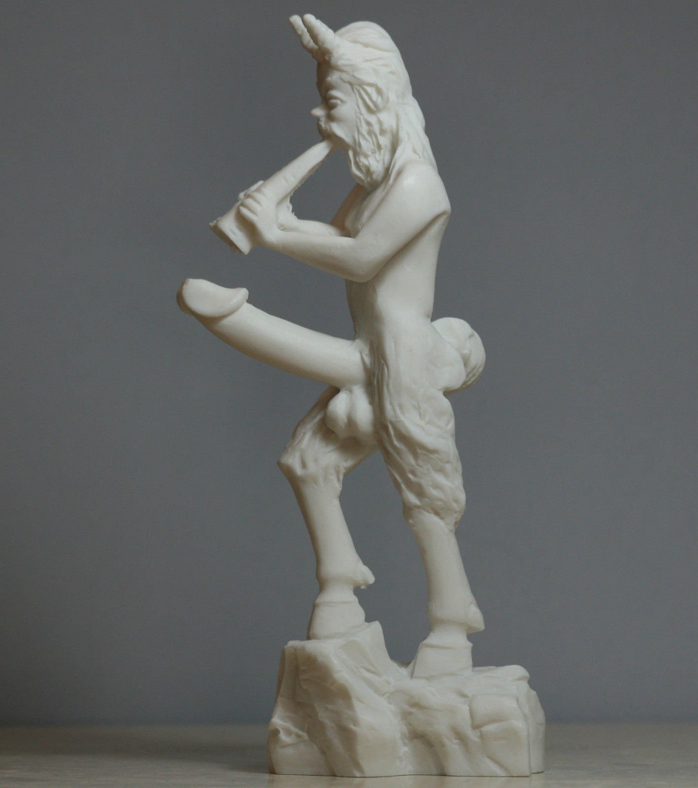 PAN Griechischer Aktgott der Natur, Faunus, Phallus, Alabaster, Skulptur, 17,8 cm