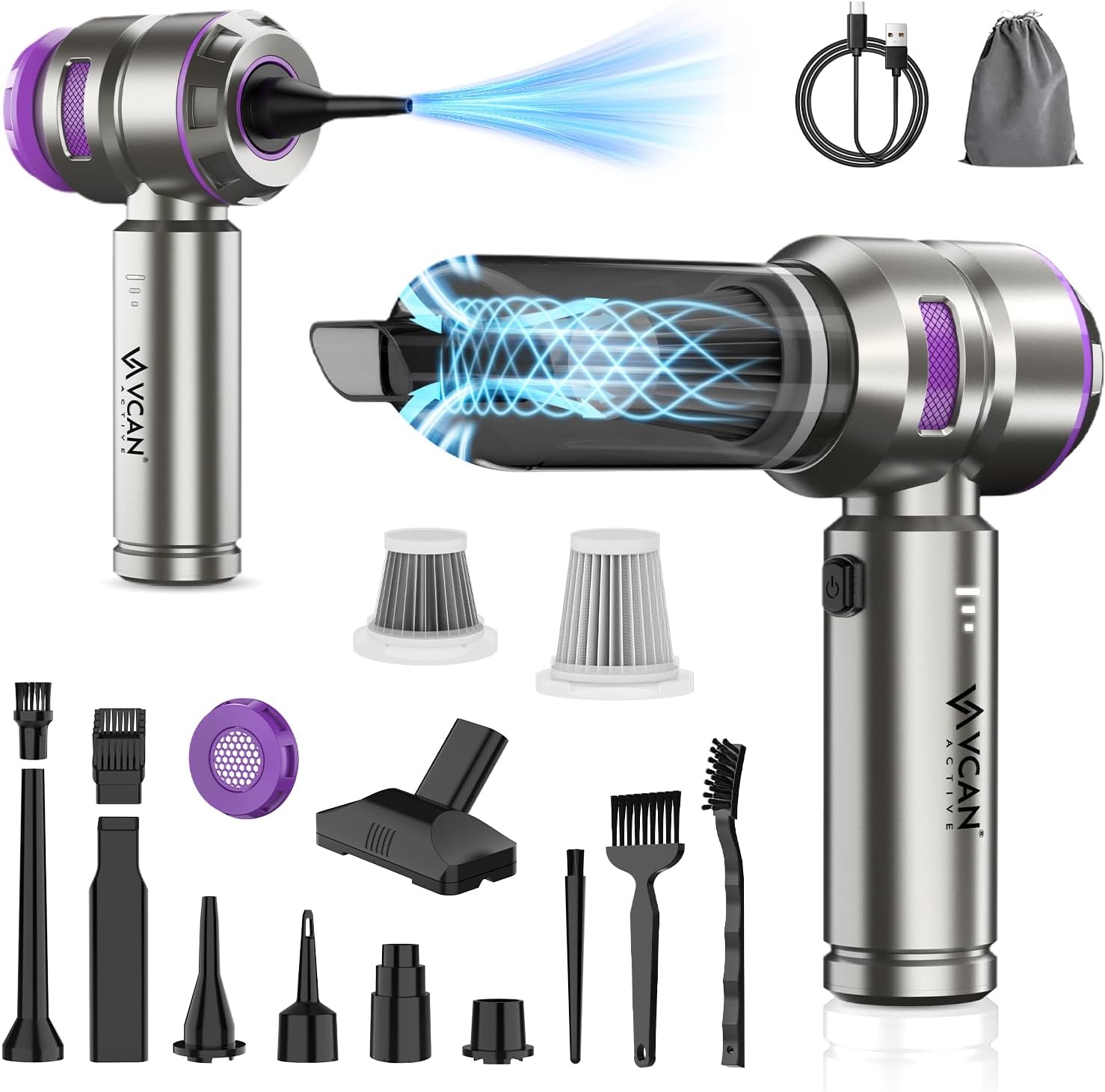 Car Vacuum Portable Cordless 22000PA High Power with Brushless Motor 4-in-1 Compressed Air Duster & Air Blower & Pump Hand Held Vacuum for Car, Home, Office, Ideal Gifts for Men & Women