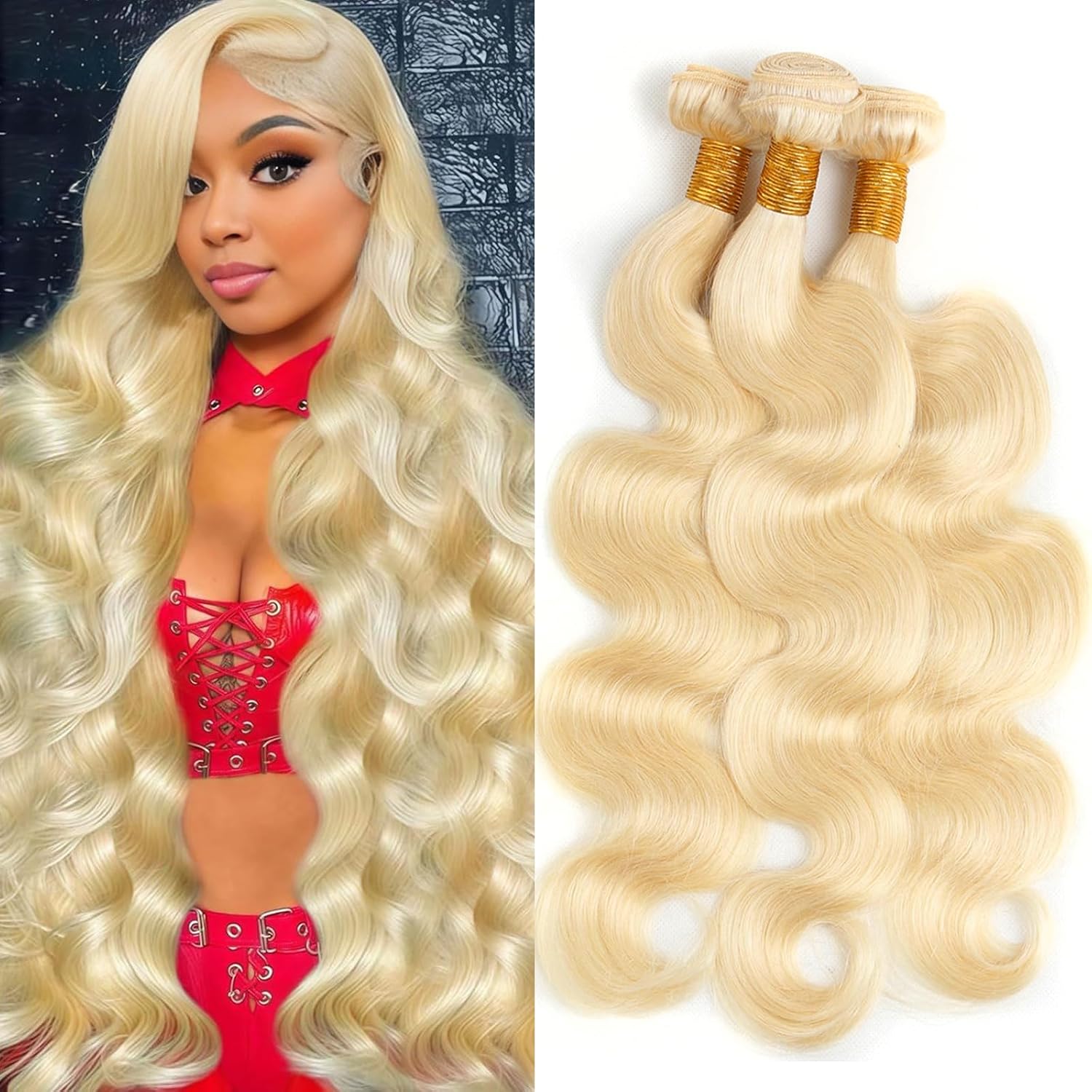 613 Bundles Human Hair 16 18 20 Inch Blonde Body Wave Bundles Human Hair 100% Unprocessed 12A Virgin Human Hair 3 Bundles 613 Body Wave Human Hair Weave Extensions