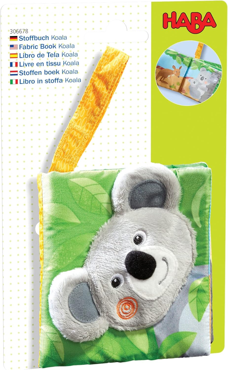 HABA Koala Fabric Book - Meet The Animals Downunder! - Attaches to Crib & Car Seat