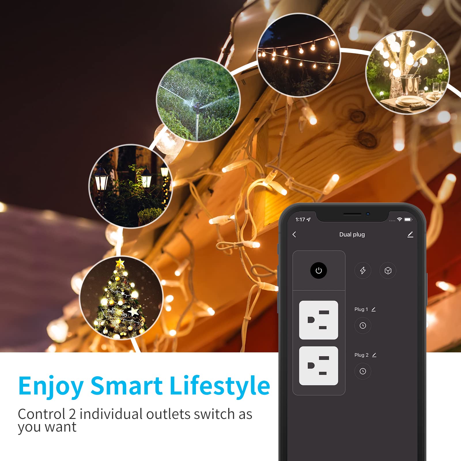 15A Outdoor Smart Plug Heavy Duty Smart Home Wi-Fi Outlet Timer Outlet with 2 Sockets Wireless Remote Control — view 5