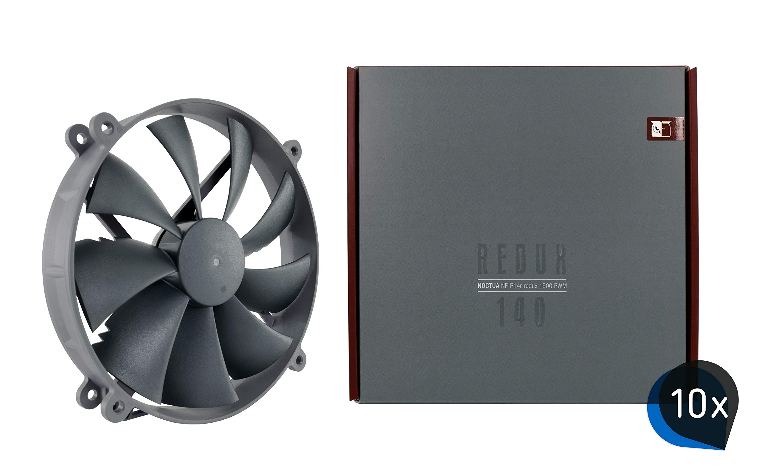 Noctua Paquete: 10x NF-P14r redux-1500 PWM, Ventilador de Alto Rendimiento, 4 Pines, 1500 RPM (140 mm, Gris)