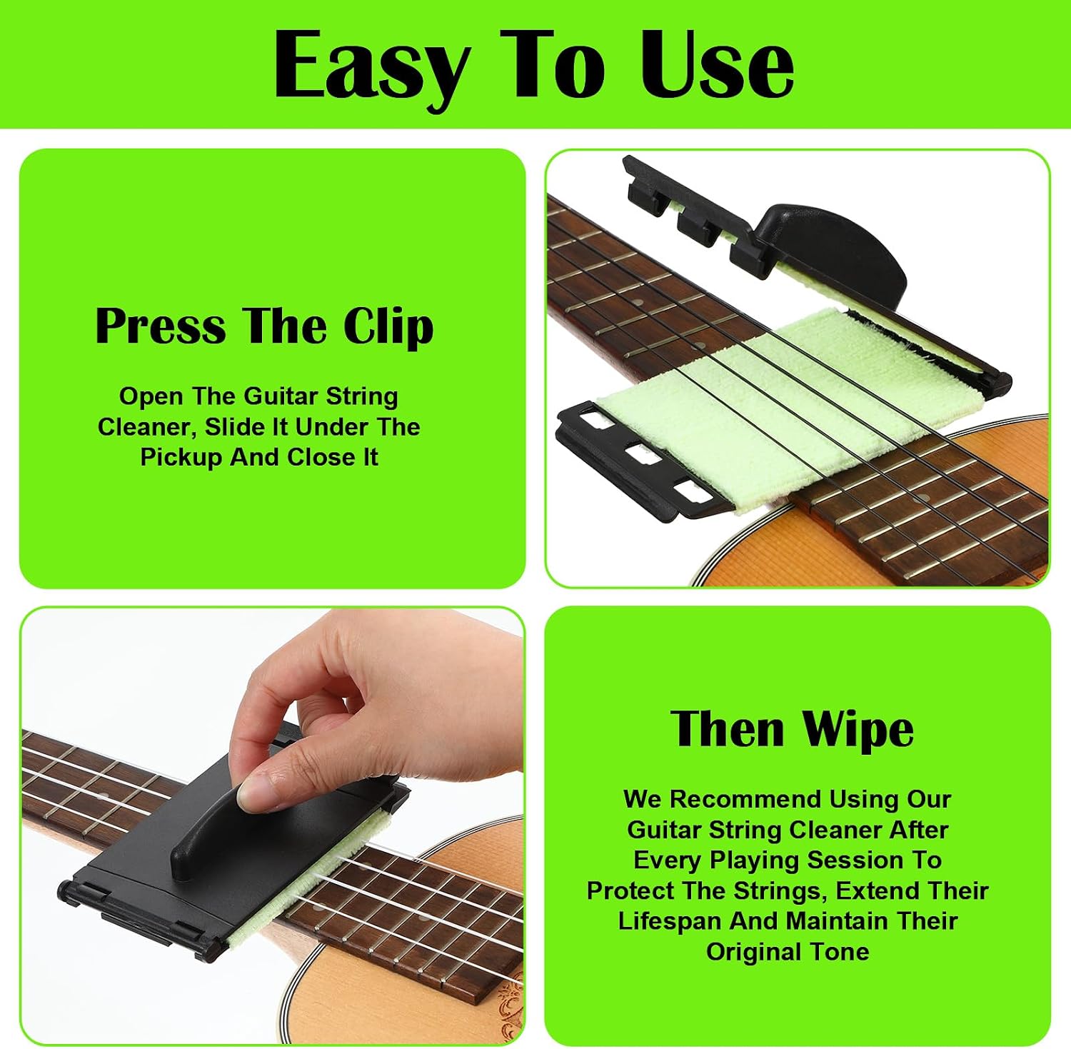 3 Pcs Guitar String Cleaner Scrubber, Fret Floss Cleaner Cloth