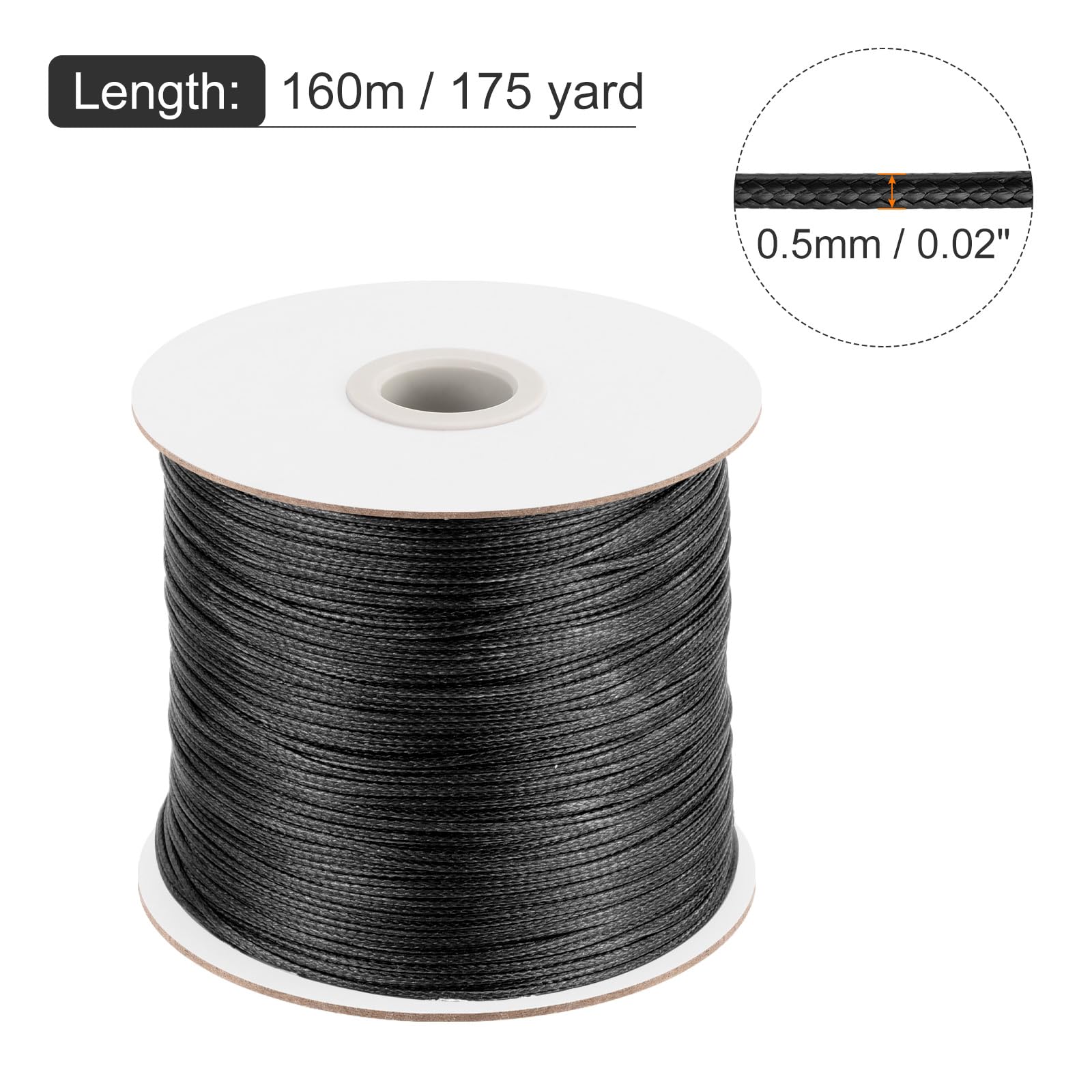 MECCANIXITY Waxed Cord 0.5mm Waxed Polyester Cord 175 Yard Wax String for Bracelet Making, Necklaces, Beading, Jewelry Making and DIY Crafts(Black)