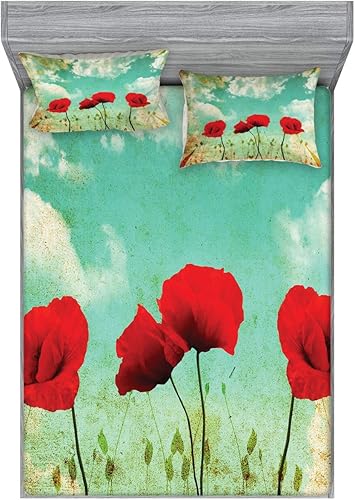 Miniatura 8 de Ambesonne Juego de sábanas bajeras y fundas de almohada de los años 90, patrón geométrico en estilo retro, formas redondas de triángulo de media