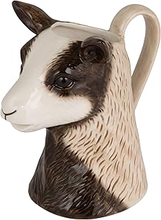 Creative Co-Op 12-Ounce Stoneware Goat Shaped Pitcher, Brown and White