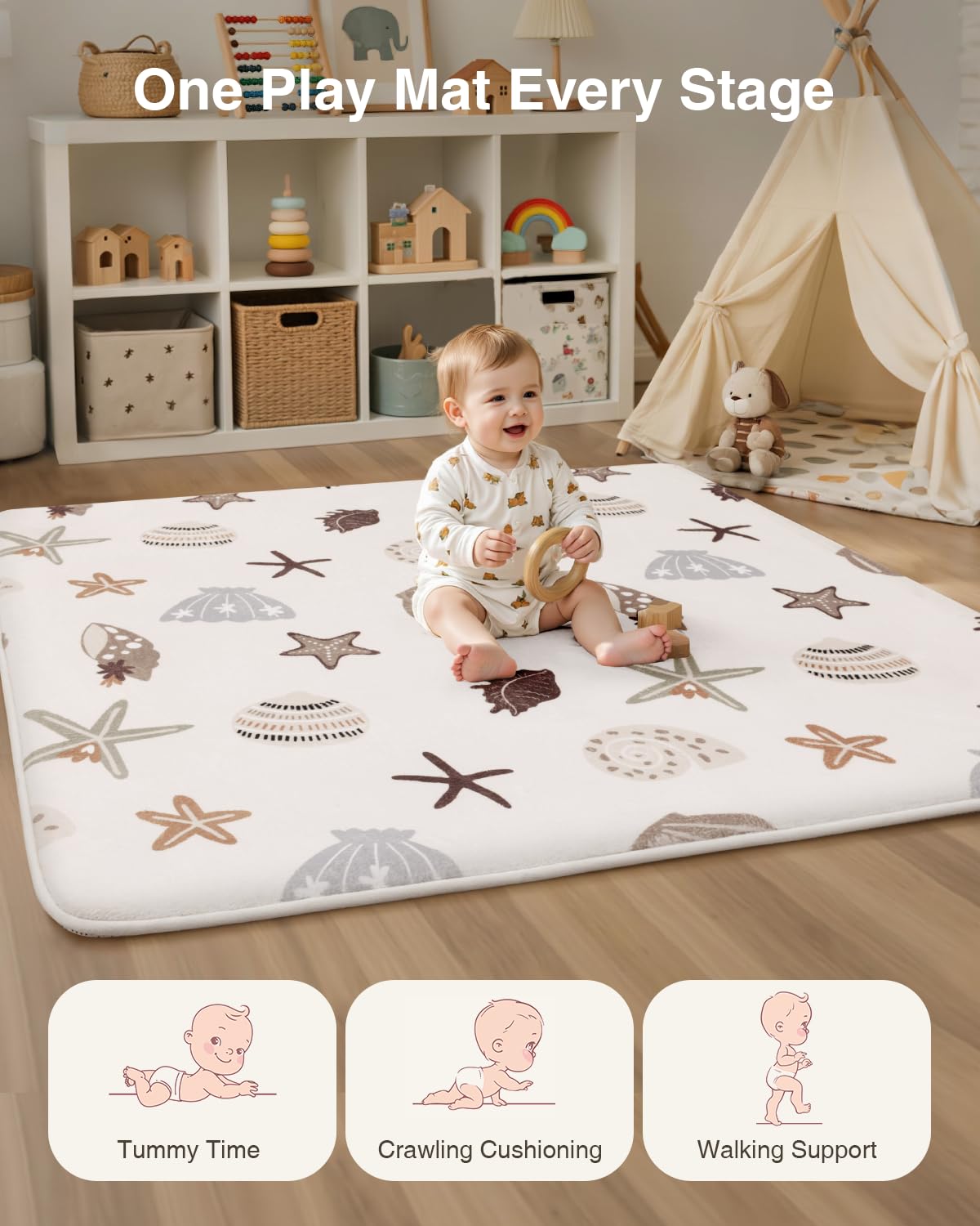 Baby Play Mat for Floor,1.2" Thick 50x50 Playpen Mat,Safe Padding Tummy Time Mats for Babies and Infants Toddlers,Cushioning Foam Mats for Kids Crawling,Non-Slip Baby Playmat,Yoga,Tatami,Nursery Rug