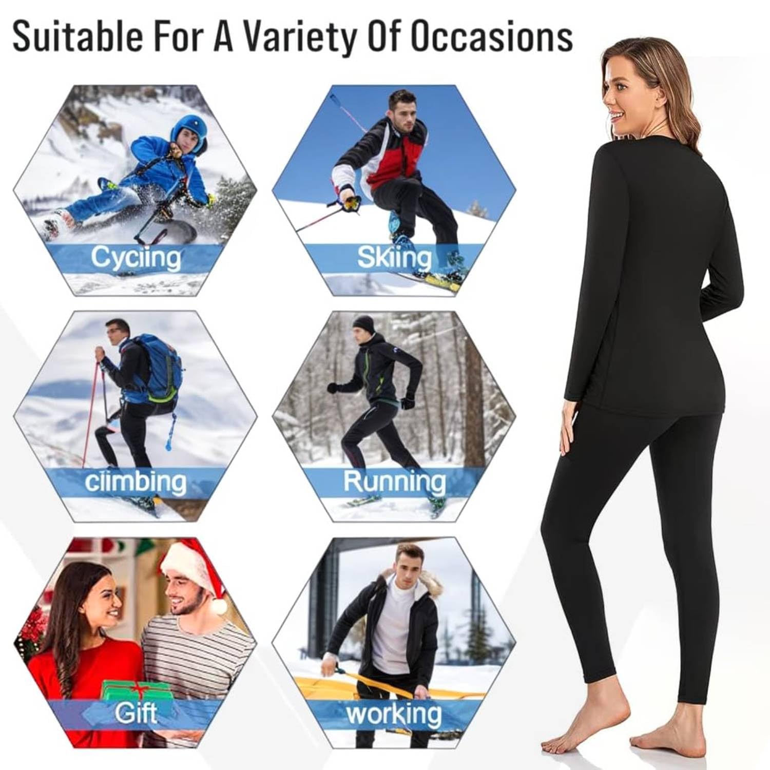Khwaish Store Women's Winter Thin Soft Thermal Inside Warm Plush Fleece Lined Full Sleeve Top Round Crew Neck & Underwear Pajama Pant Bottom Legging Set (Brown, XL) - Image 3 thumbnail