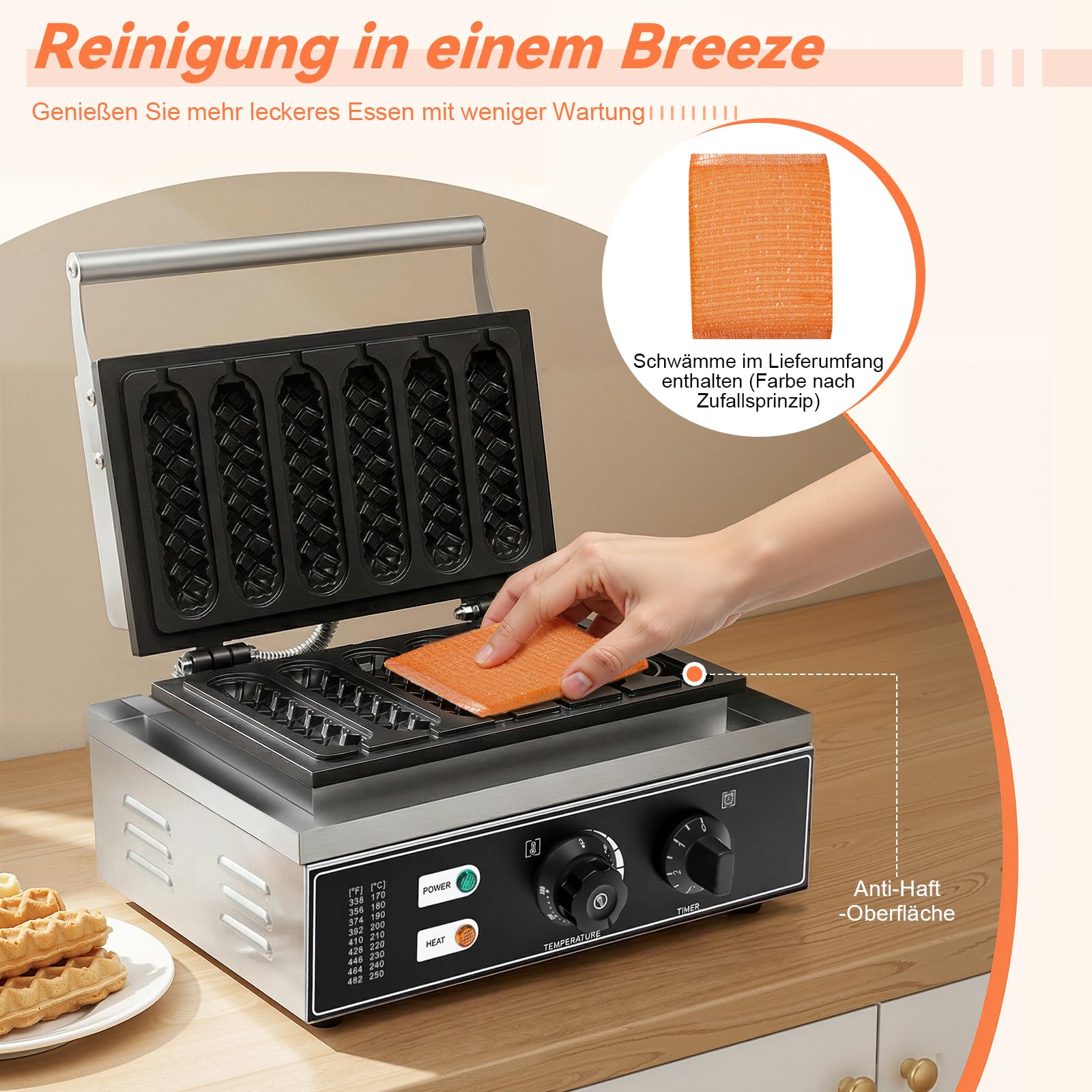 Macchina per hot dog, 1500 W, 50-300 °C, con 6 stampi per