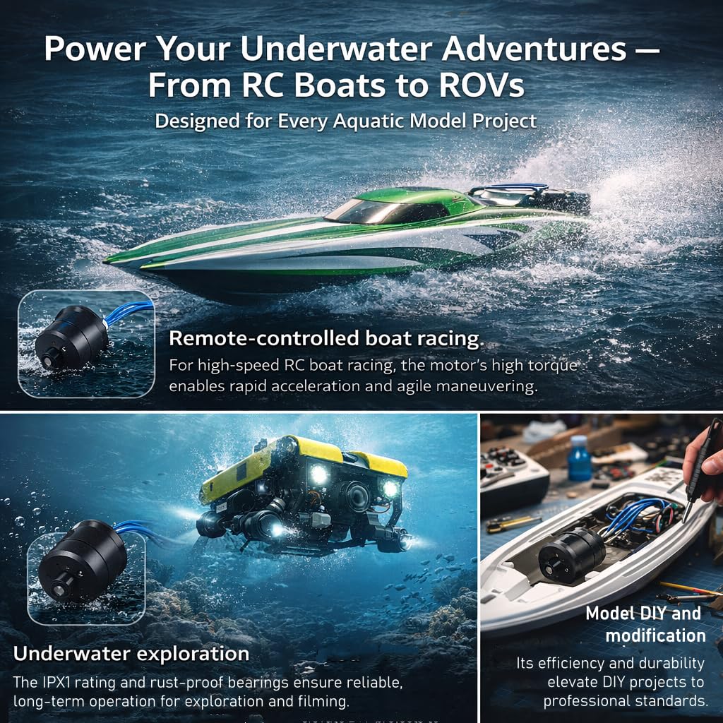 RC Brushless Motor, High-Performance Underwater Thruster Motor, Metal Housing, 350KV for Model Planes, Underwater Devices, and RC Projects